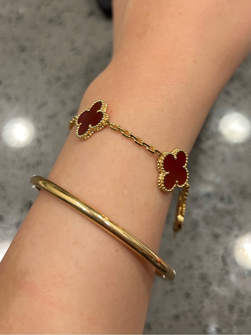Gold Bracelet with Red Clover Accents - Elegant Women's Jewelry (New)